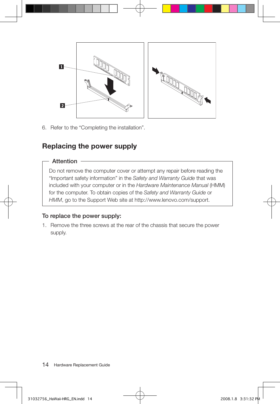 Replacing the power supply | Lenovo IdeaCentre Q200 User Manual | Page 17 / 41