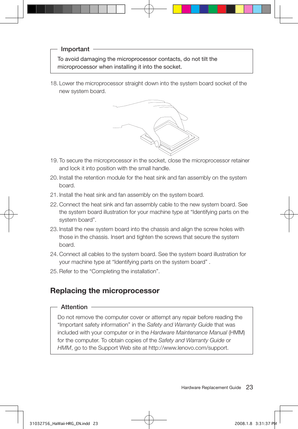 Replacing the microprocessor | Lenovo IdeaCentre Q200 User Manual | Page 26 / 41