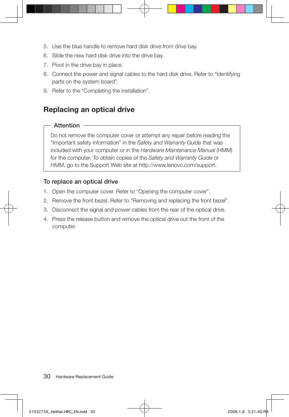 Replacing an optical drive | Lenovo IdeaCentre Q200 User Manual | Page 33 / 41