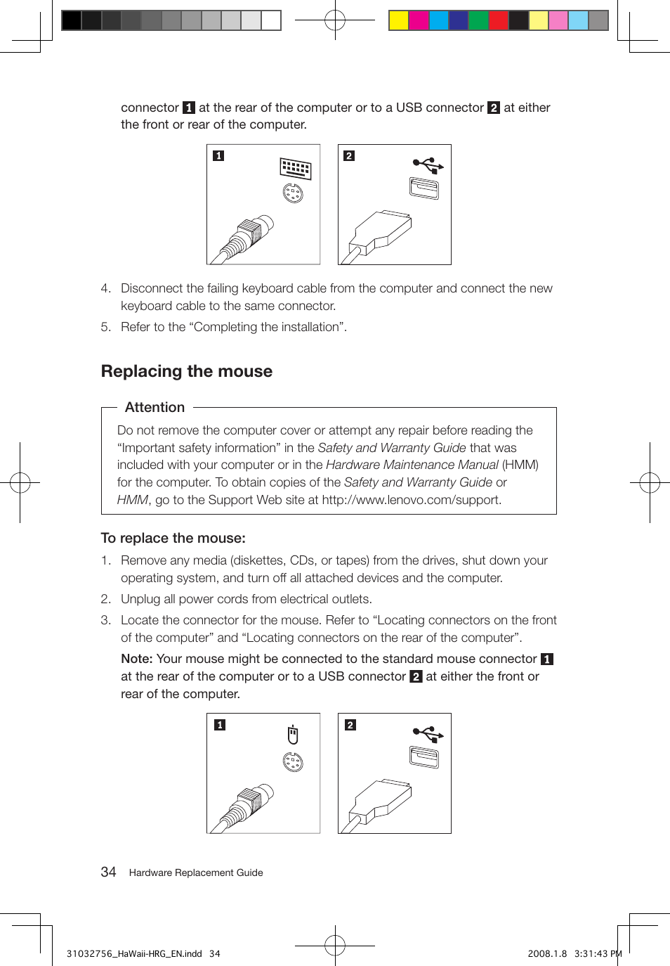 Replacing the mouse | Lenovo IdeaCentre Q200 User Manual | Page 37 / 41