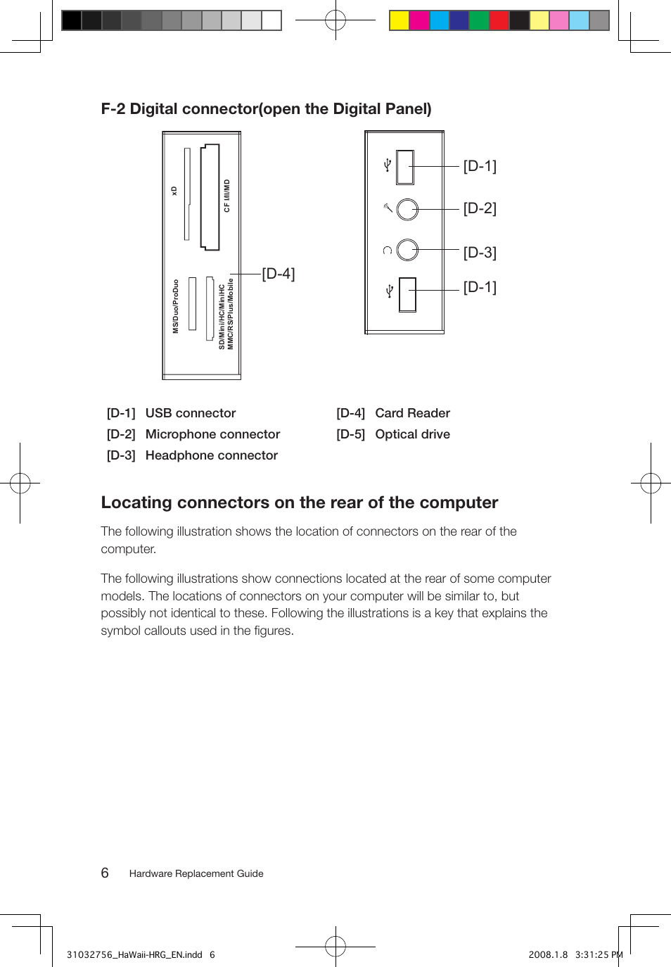 Locating connectors on the rear of the computer, F-2 digital connector(open the digital panel) | Lenovo IdeaCentre Q200 User Manual | Page 9 / 41