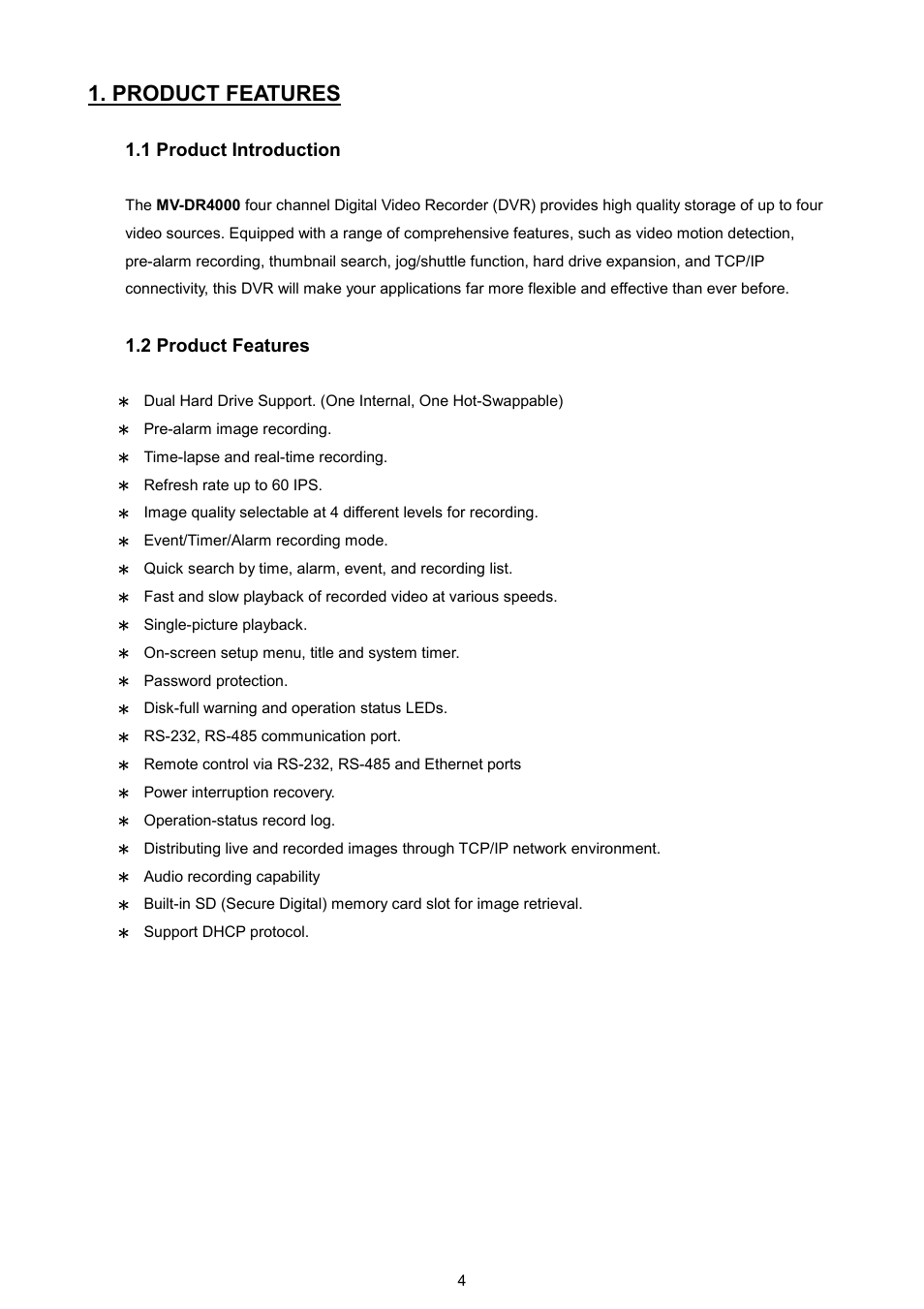 Product features, 1 product introduction, 2 product features | AVE MV DR4000 User Manual | Page 6 / 87