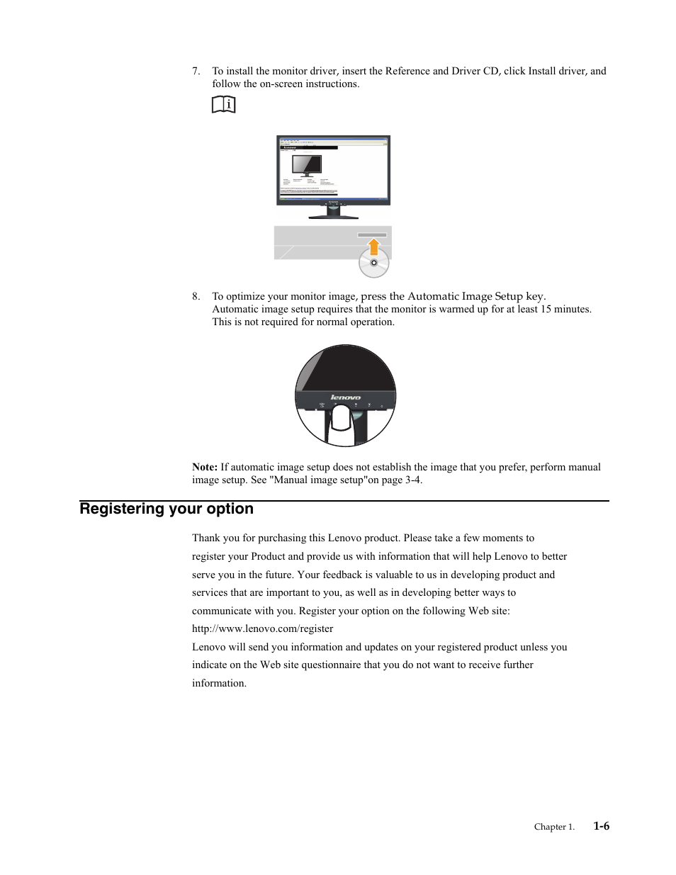 Registering your option, Registering your option -7 | Lenovo ThinkVision LS2323 wide User Manual | Page 10 / 34