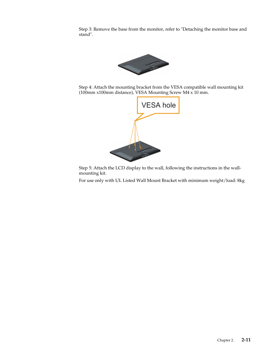 Vesa hole | Lenovo ThinkVision LS2323 wide User Manual | Page 21 / 34