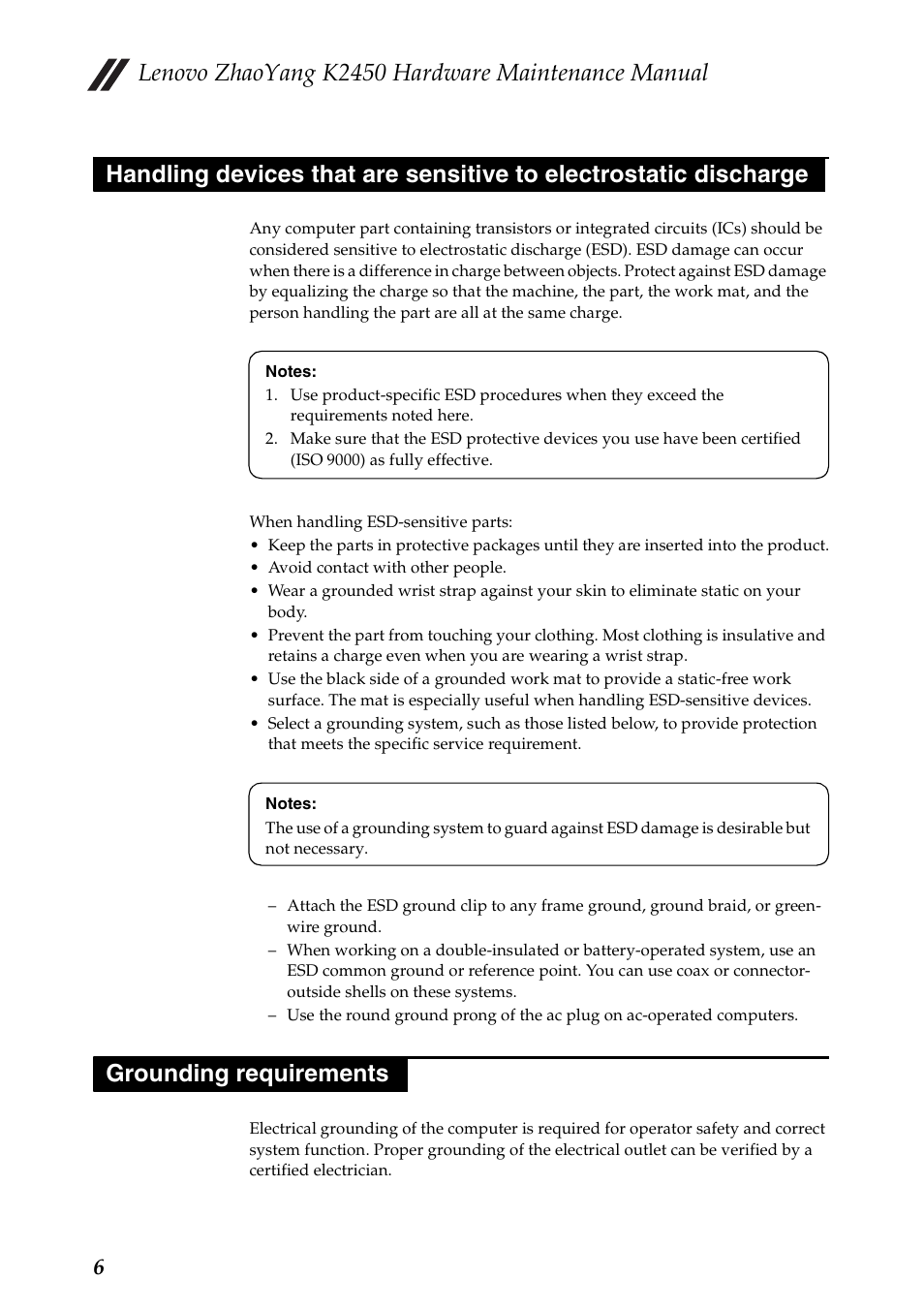 Grounding requirements, Lenovo zhaoyang k2450 hardware maintenance manual | Lenovo K2450 Notebook User Manual | Page 10 / 83