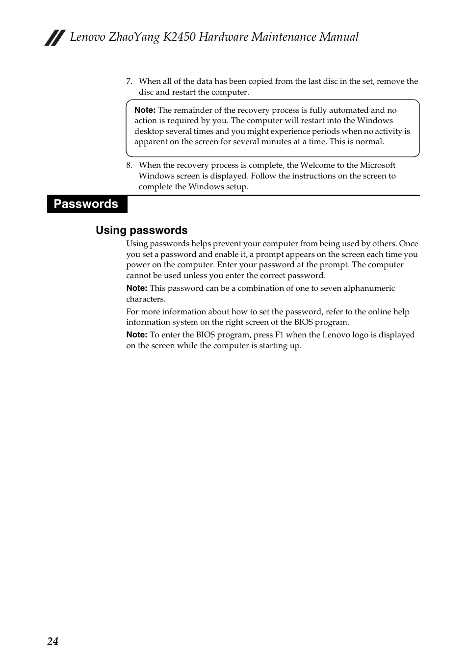 Passwords, Using passwords, Lenovo zhaoyang k2450 hardware maintenance manual | Lenovo K2450 Notebook User Manual | Page 28 / 83