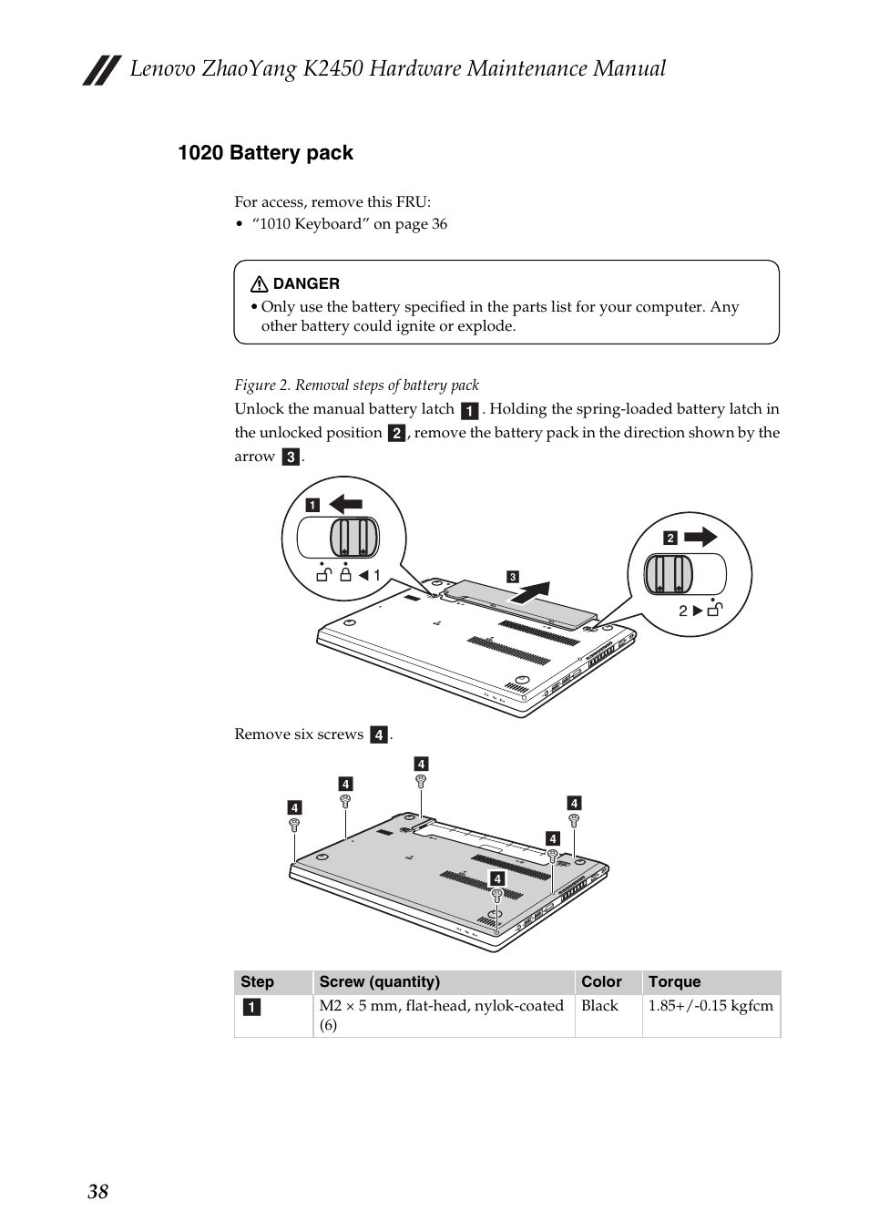 1020 battery pack, Lenovo zhaoyang k2450 hardware maintenance manual | Lenovo K2450 Notebook User Manual | Page 42 / 83