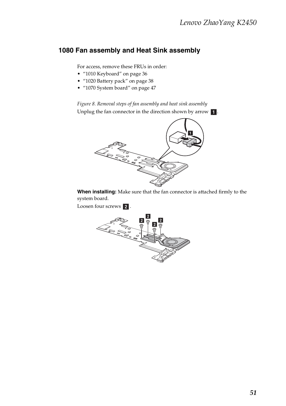 1080 fan assembly and heat sink assembly, Lenovo zhaoyang k2450 | Lenovo K2450 Notebook User Manual | Page 55 / 83