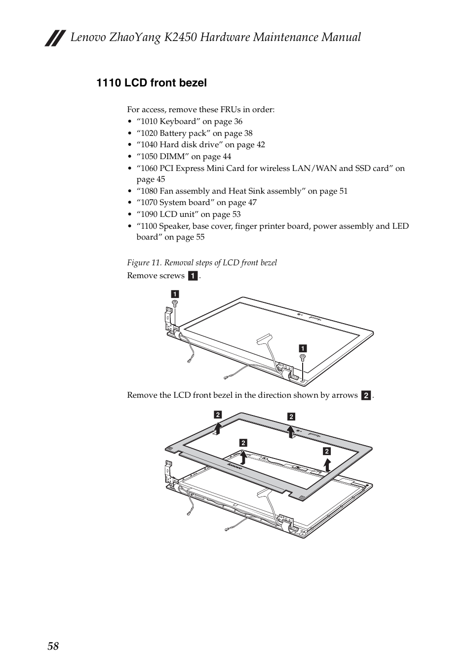 1110 lcd front bezel, Lenovo zhaoyang k2450 hardware maintenance manual | Lenovo K2450 Notebook User Manual | Page 62 / 83