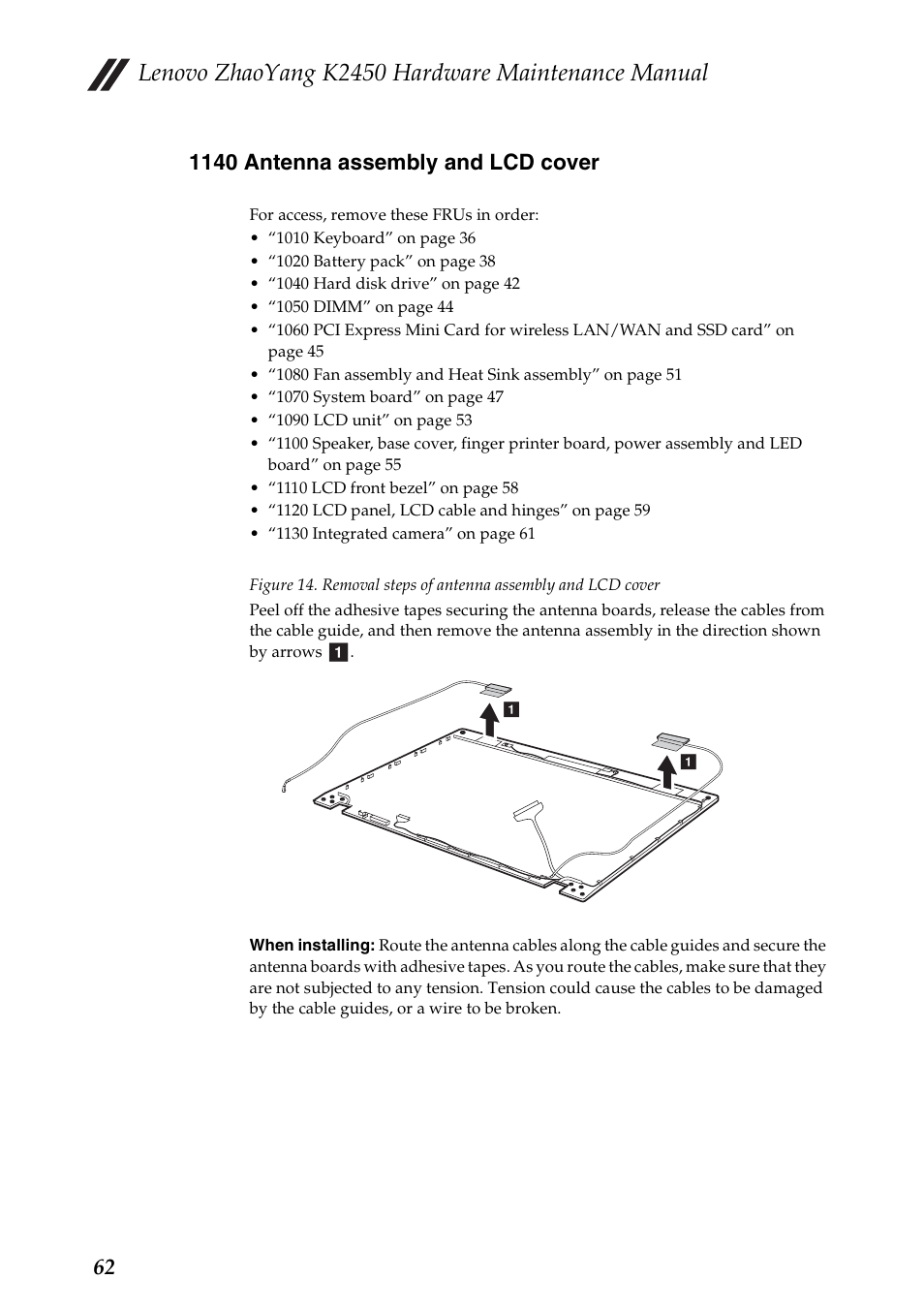 1140 antenna assembly and lcd cover, Lenovo zhaoyang k2450 hardware maintenance manual | Lenovo K2450 Notebook User Manual | Page 66 / 83