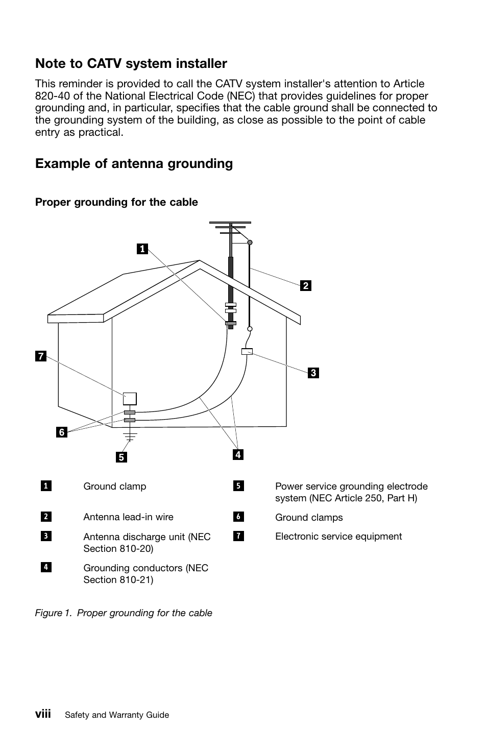 Note to catv system installer, Example of antenna grounding, Viii | Lenovo ThinkPad X1 User Manual | Page 10 / 50