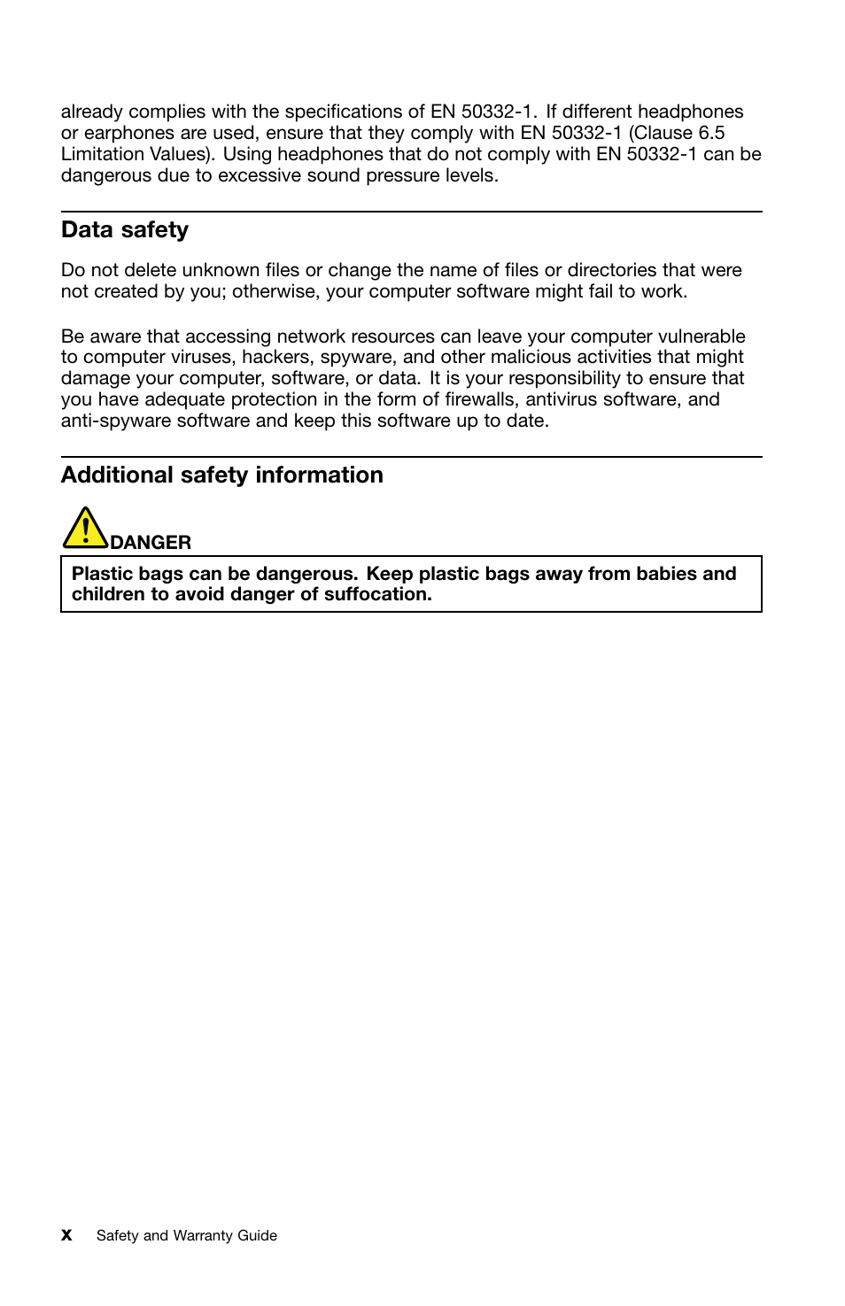 Data safety, Additional safety information | Lenovo ThinkPad X1 User Manual | Page 12 / 50