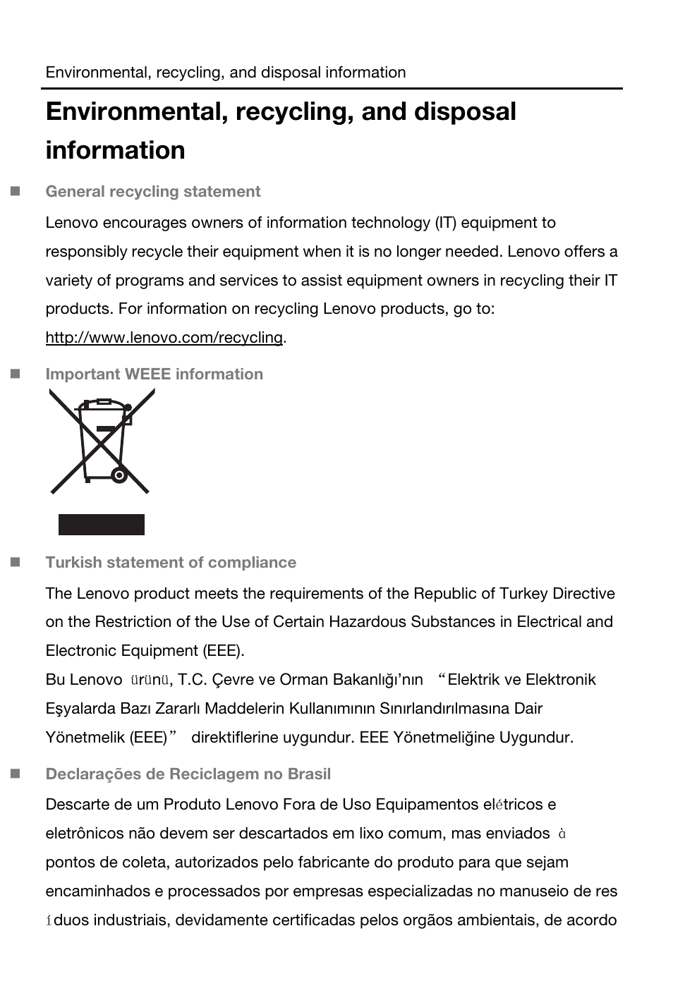 Environmental, recycling, and disposal information | Lenovo A1000 Tablet User Manual | Page 13 / 28