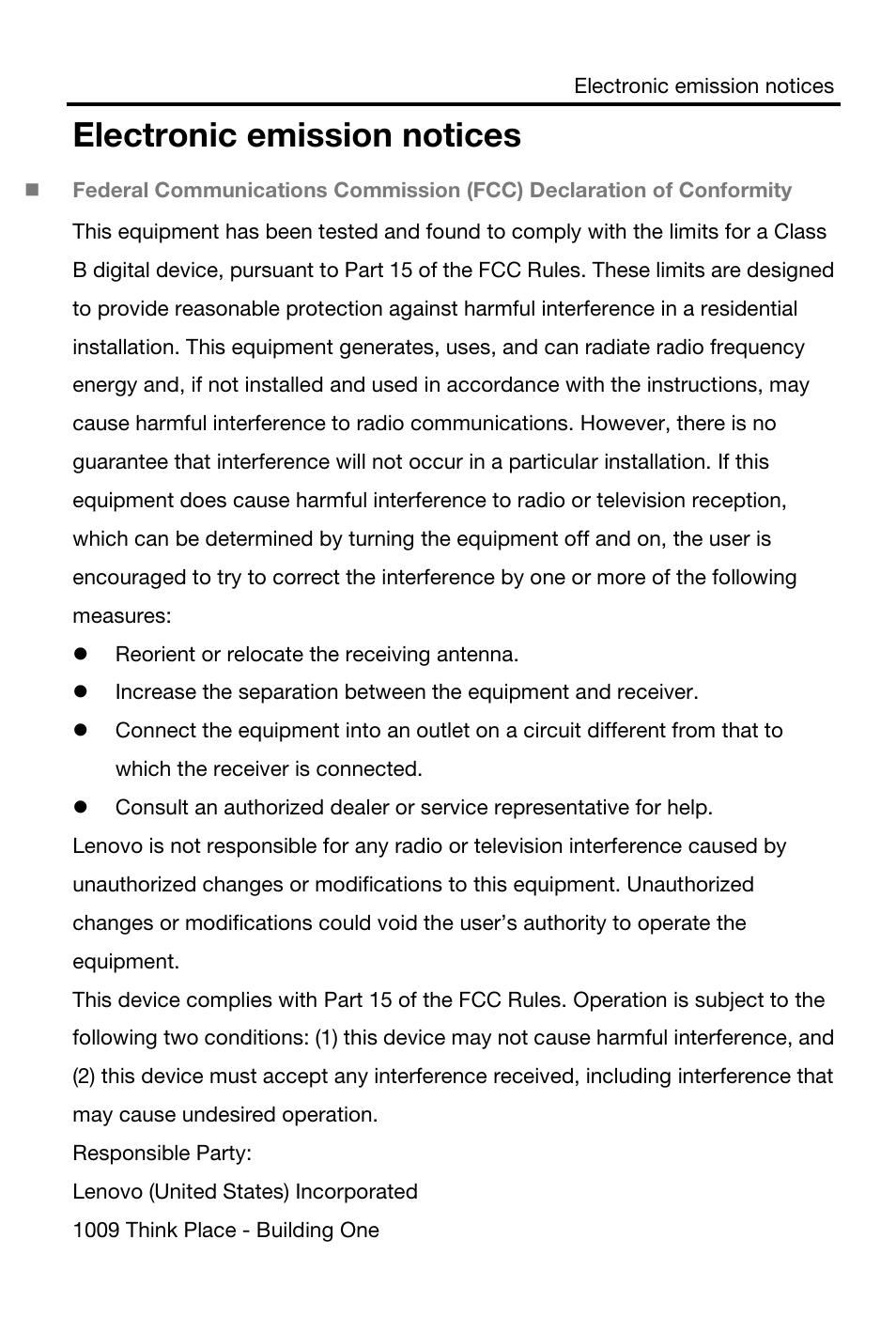 Electronic emission notices | Lenovo A1000 Tablet User Manual | Page 18 / 28