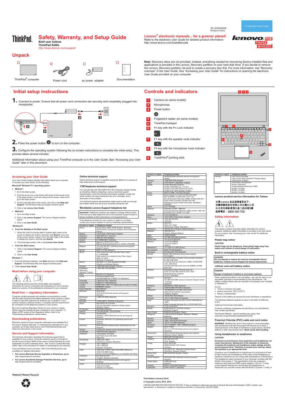 Lenovo ThinkPad X240s User Manual | 2 pages