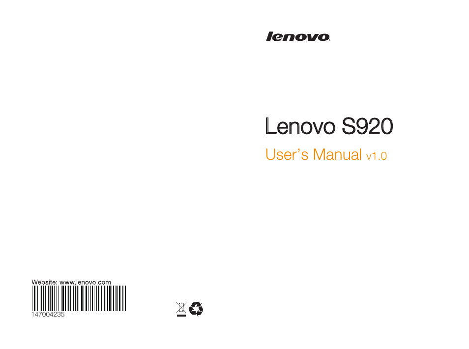 Lenovo S920 Smartphone User Manual | 27 pages