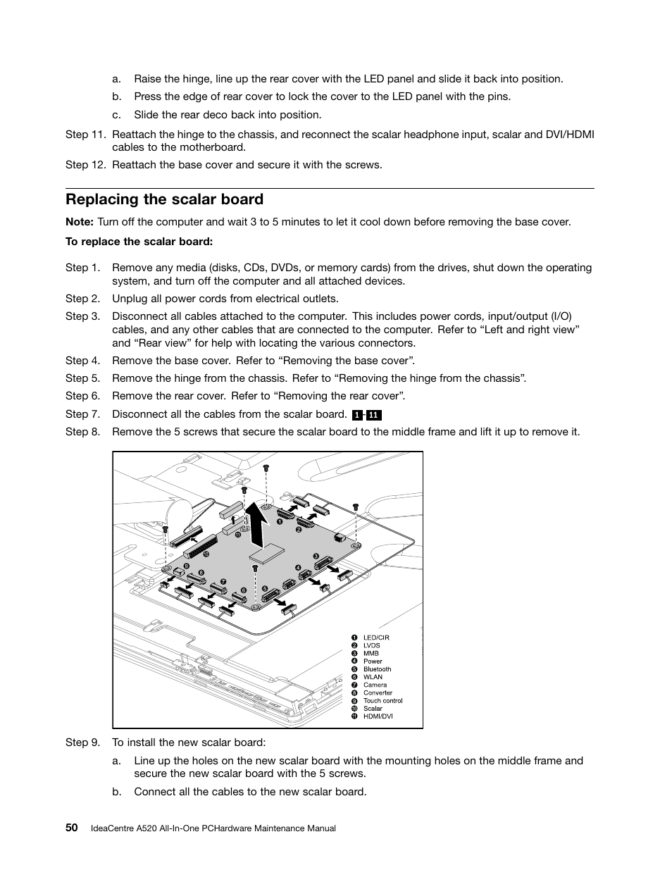 Replacing the scalar board | Lenovo IdeaCentre A520 All-in-One User Manual | Page 56 / 73