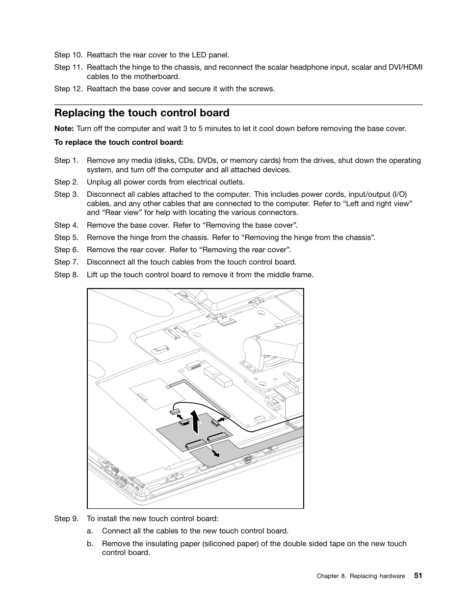 Replacing the touch control board | Lenovo IdeaCentre A520 All-in-One User Manual | Page 57 / 73