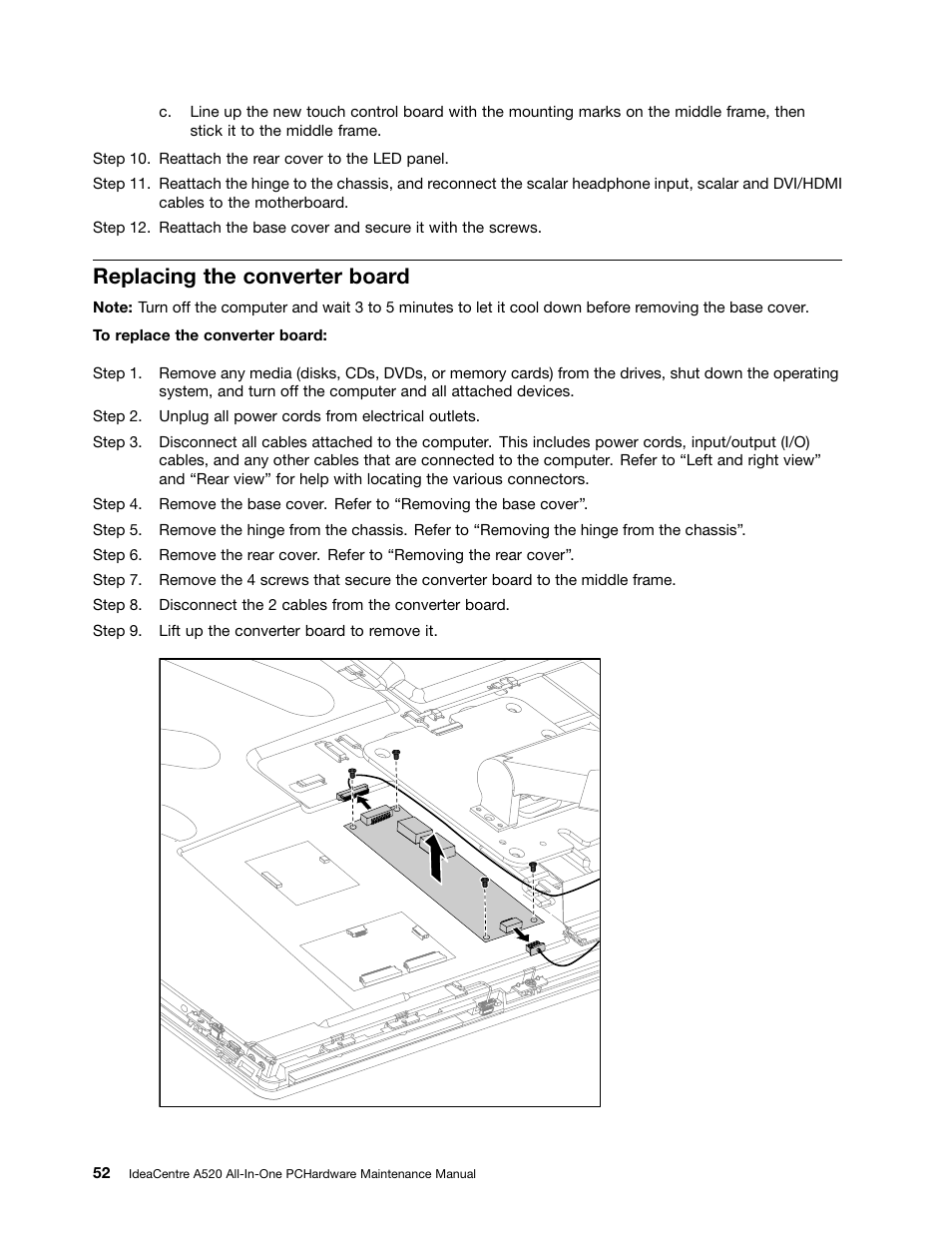 Replacing the converter board | Lenovo IdeaCentre A520 All-in-One User Manual | Page 58 / 73