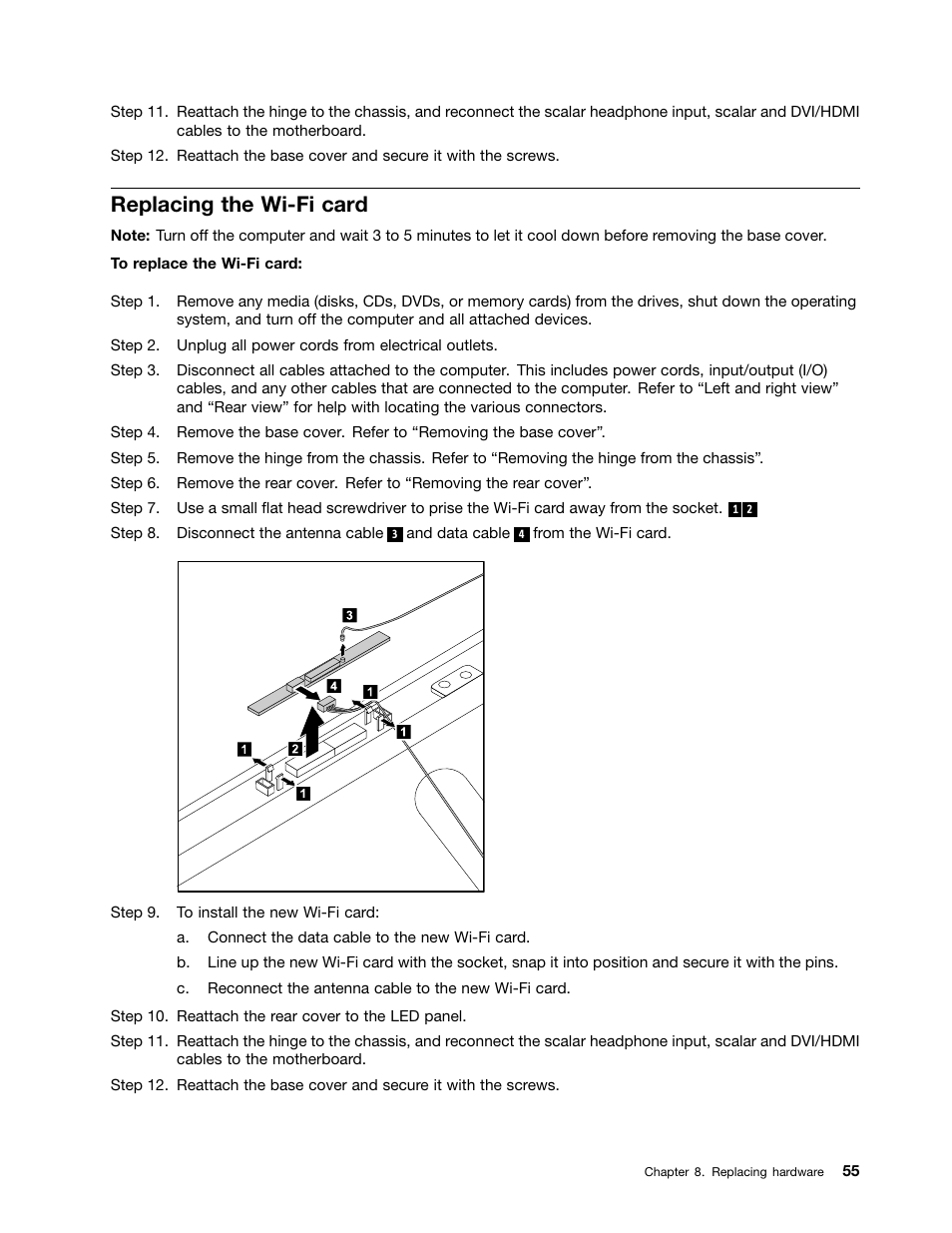 Replacing the wi-fi card | Lenovo IdeaCentre A520 All-in-One User Manual | Page 61 / 73