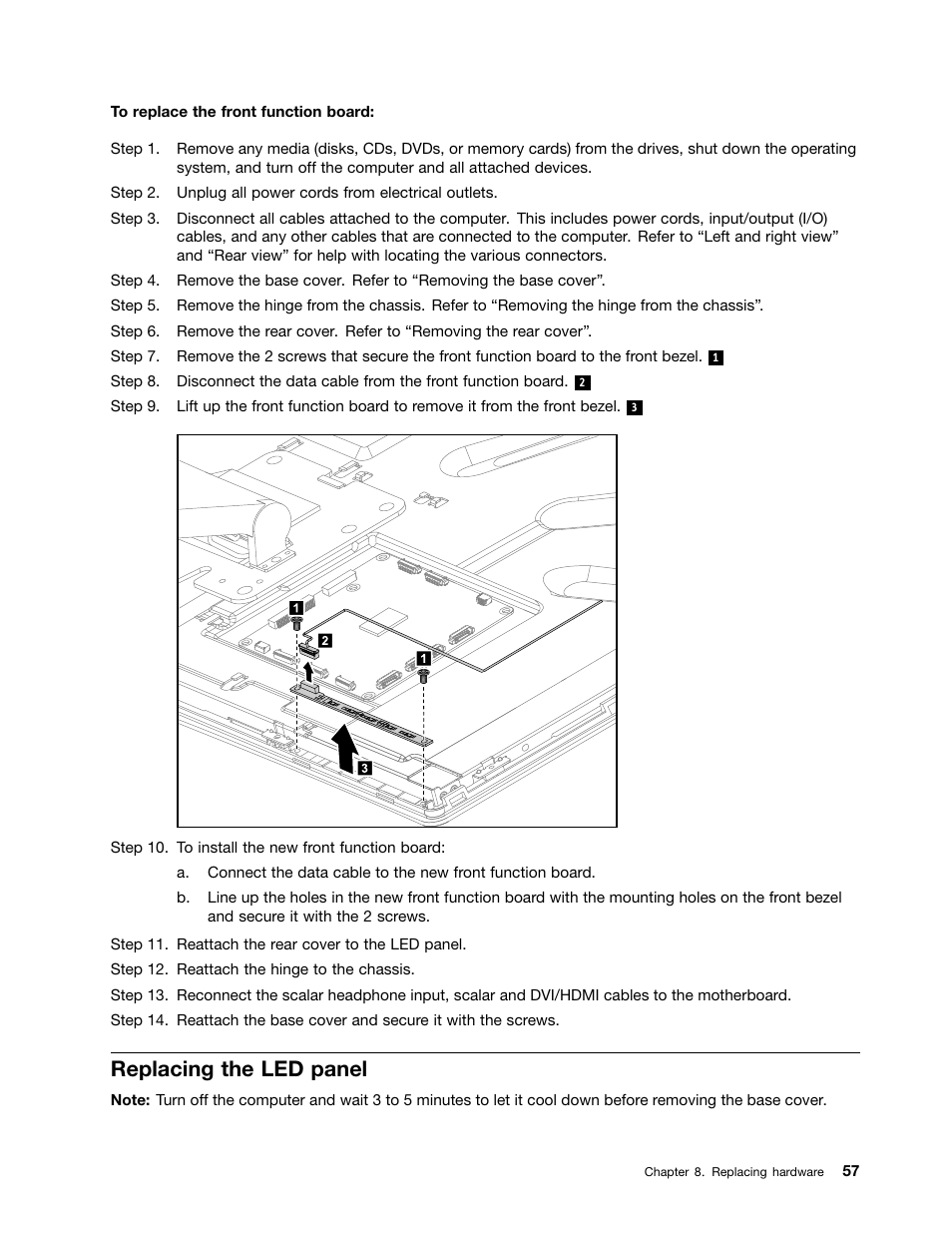 Replacing the led panel | Lenovo IdeaCentre A520 All-in-One User Manual | Page 63 / 73