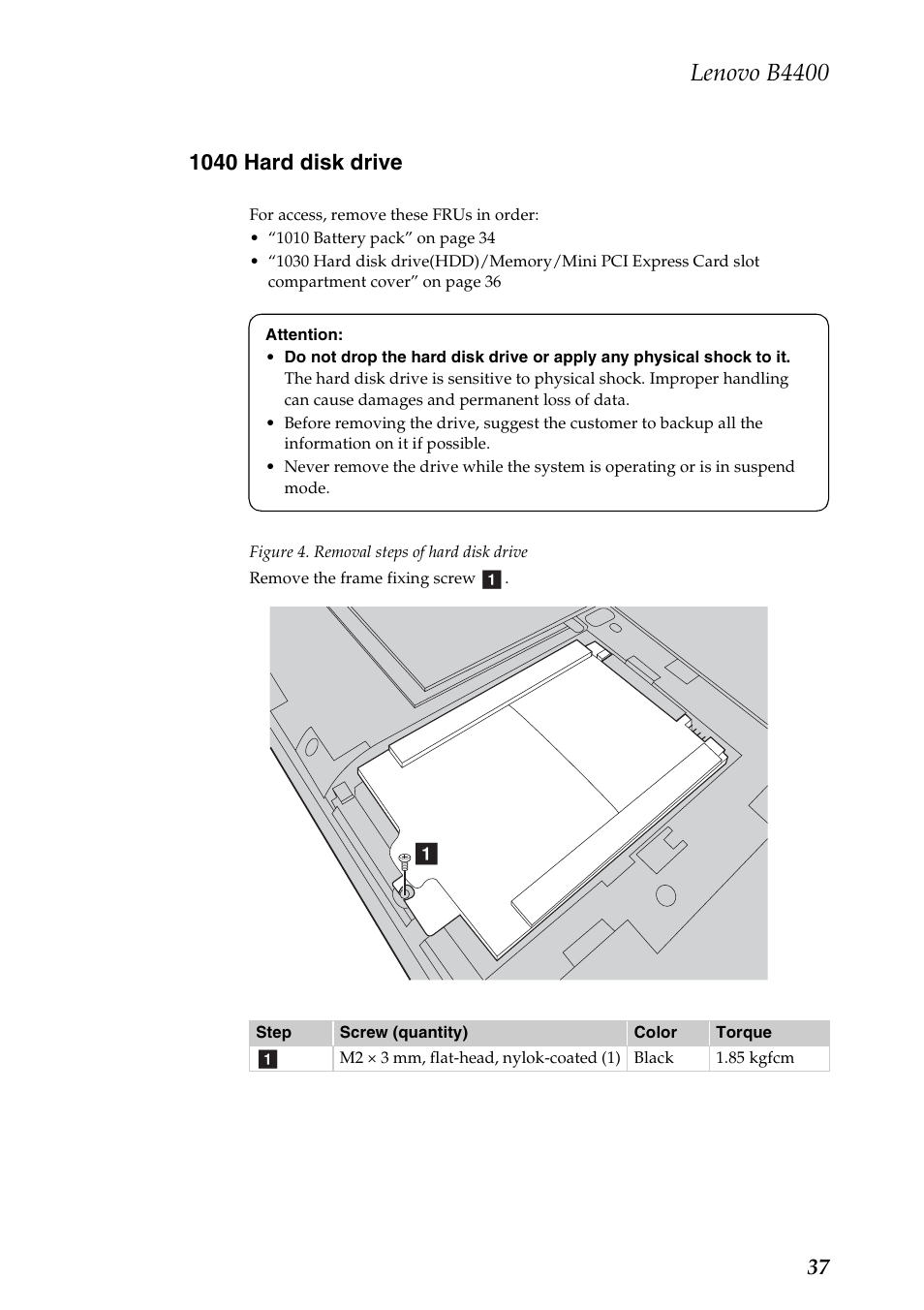 1040 hard disk drive, Lenovo b4400 | Lenovo B4400 Notebook User Manual | Page 41 / 88