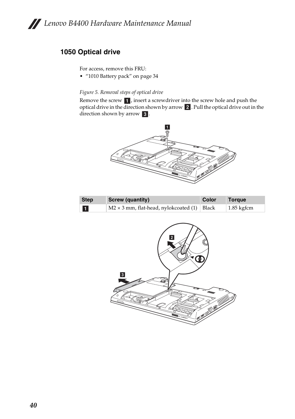 1050 optical drive, Lenovo b4400 hardware maintenance manual | Lenovo B4400 Notebook User Manual | Page 44 / 88