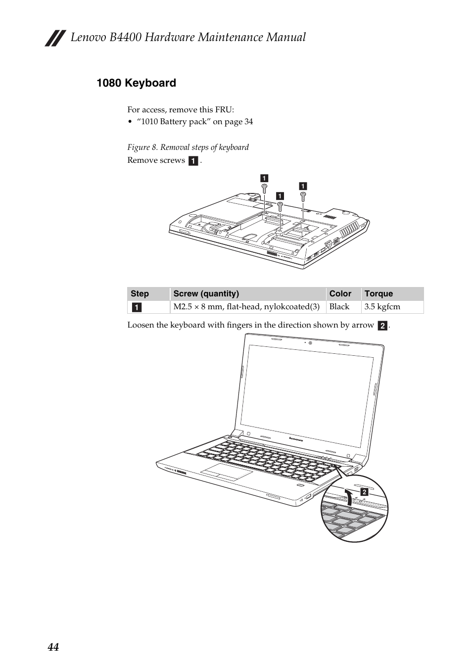 1080 keyboard, Lenovo b4400 hardware maintenance manual | Lenovo B4400 Notebook User Manual | Page 48 / 88