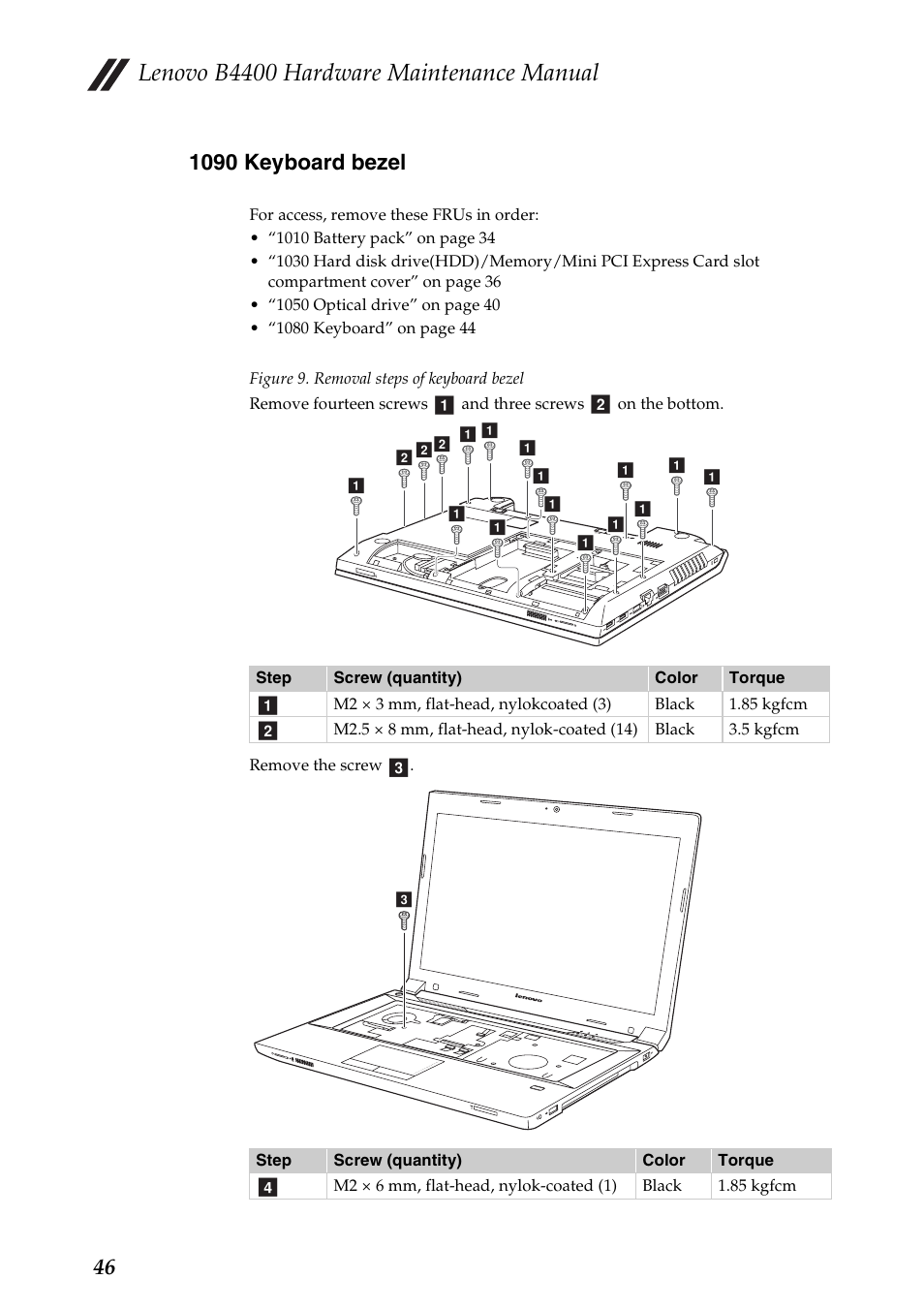 1090 keyboard bezel, Lenovo b4400 hardware maintenance manual | Lenovo B4400 Notebook User Manual | Page 50 / 88