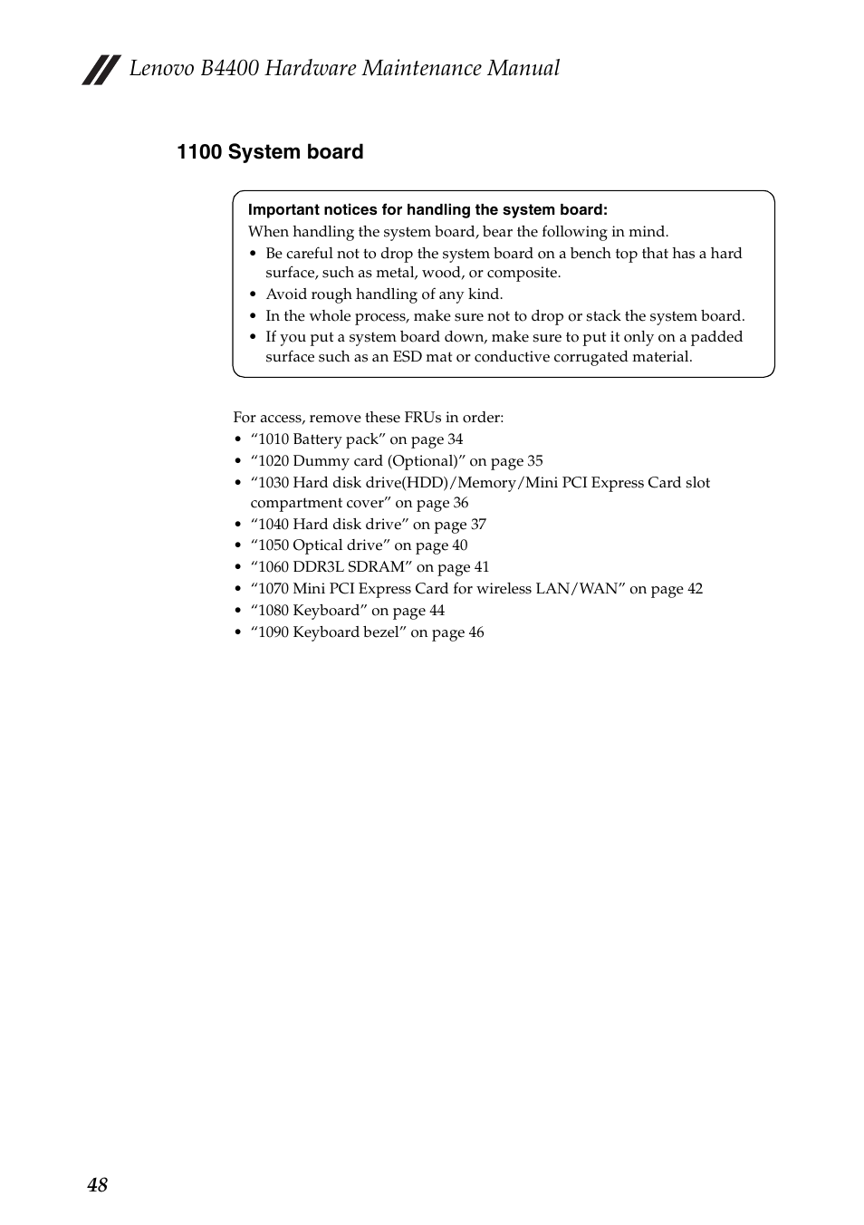1100 system board, Lenovo b4400 hardware maintenance manual | Lenovo B4400 Notebook User Manual | Page 52 / 88