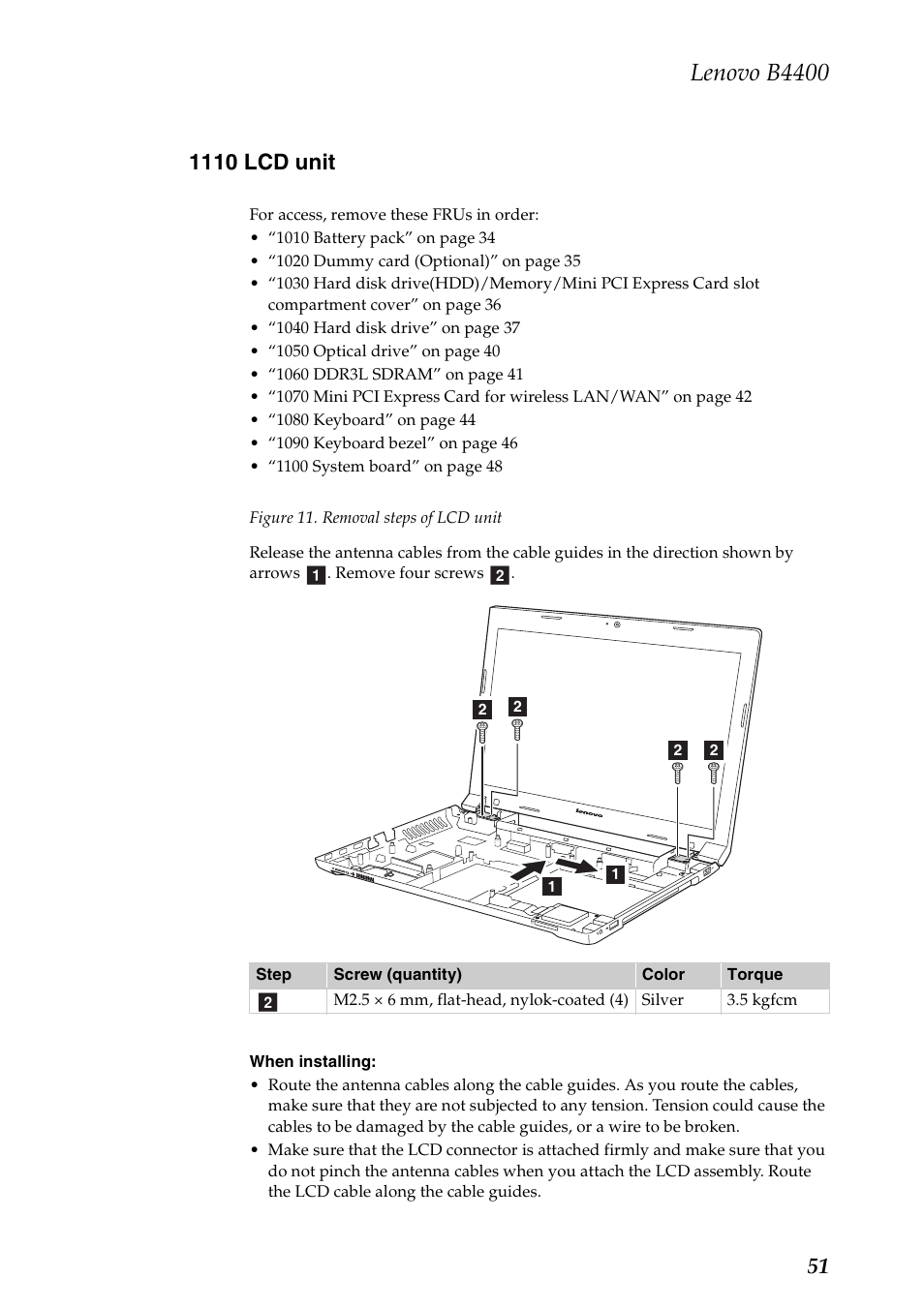 1110 lcd unit, Lenovo b4400 | Lenovo B4400 Notebook User Manual | Page 55 / 88