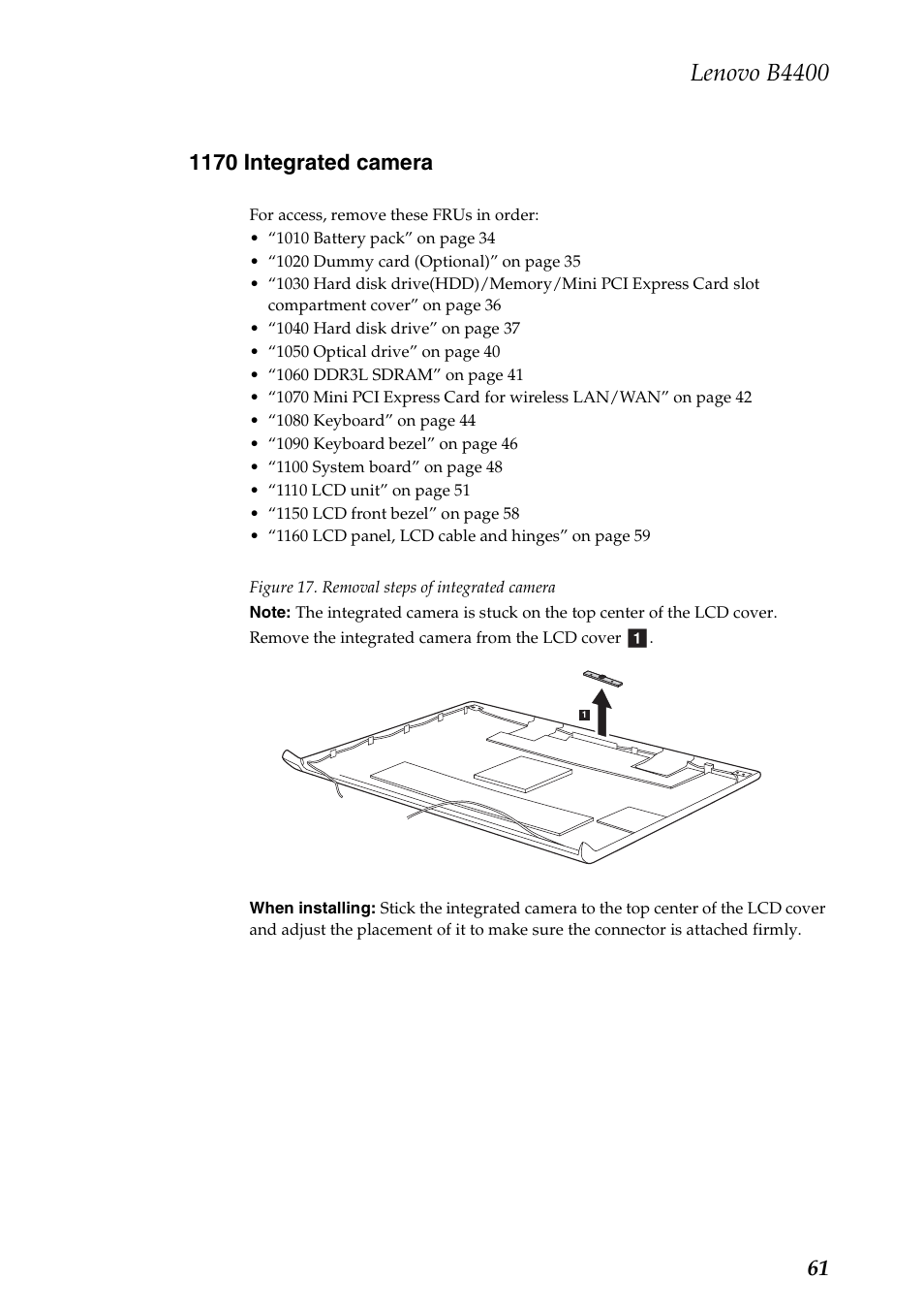 1170 integrated camera, Lenovo b4400 | Lenovo B4400 Notebook User Manual | Page 65 / 88