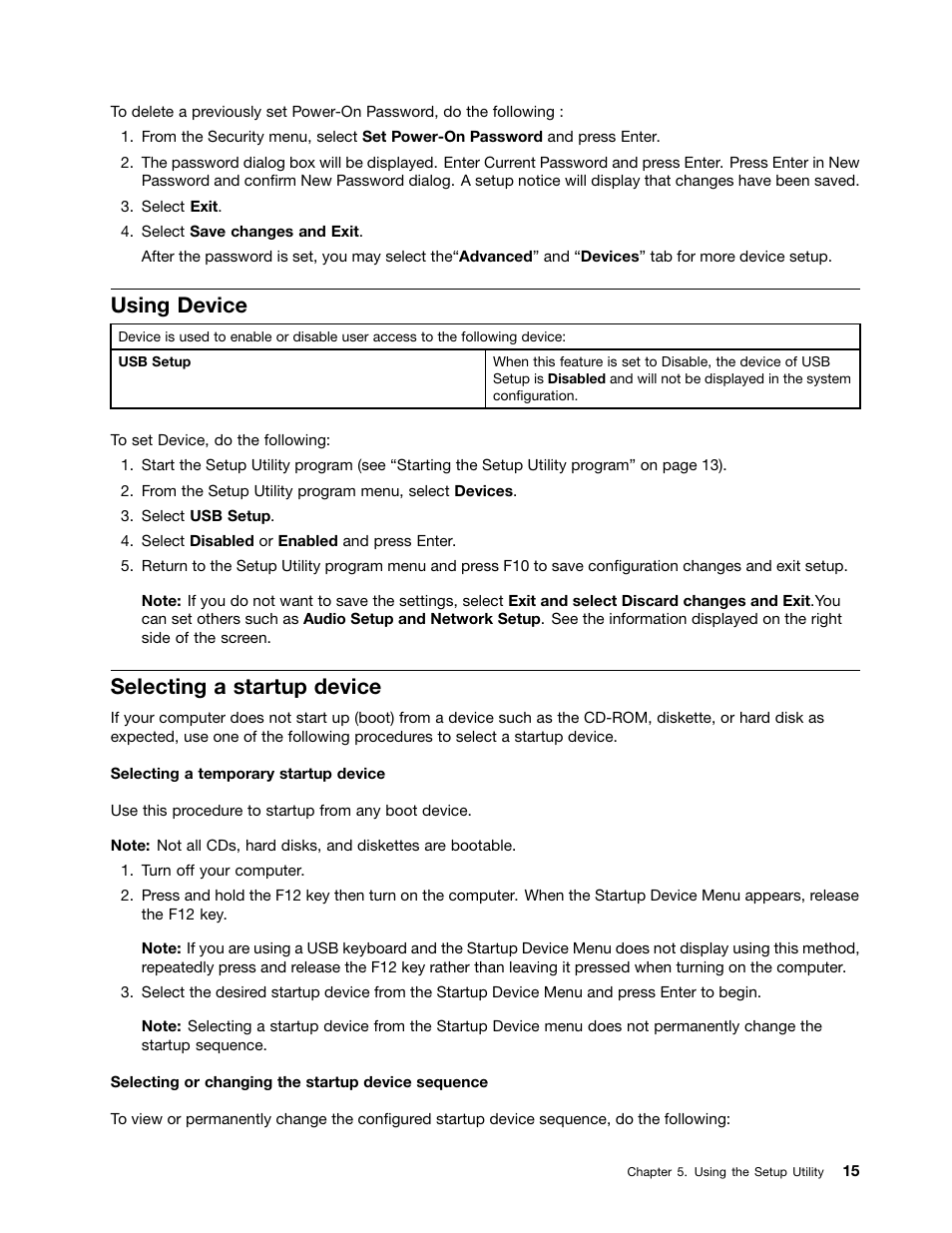 Using device, Selecting a startup device | Lenovo IdeaCentre B520e User Manual | Page 21 / 61