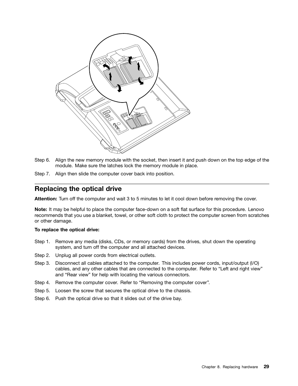 Replacing the optical drive | Lenovo IdeaCentre B520e User Manual | Page 35 / 61