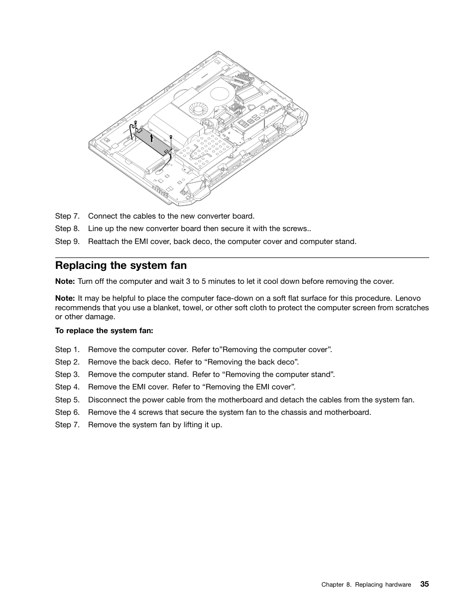 Replacing the system fan | Lenovo IdeaCentre B520e User Manual | Page 41 / 61