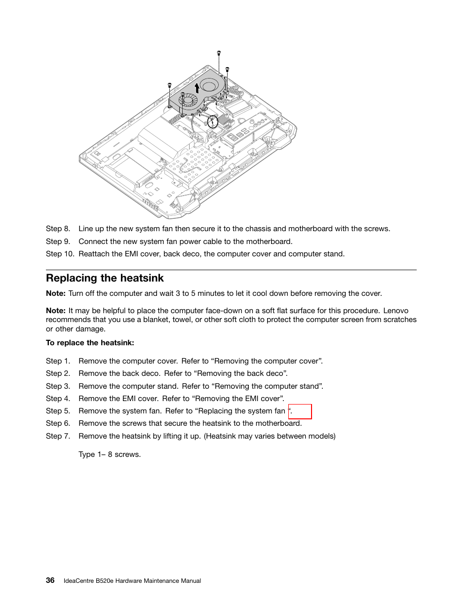 Replacing the heatsink | Lenovo IdeaCentre B520e User Manual | Page 42 / 61