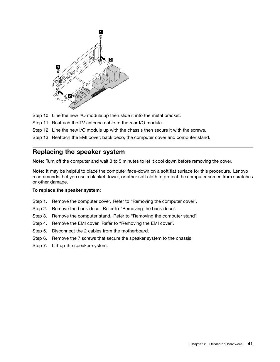 Replacing the speaker system | Lenovo IdeaCentre B520e User Manual | Page 47 / 61