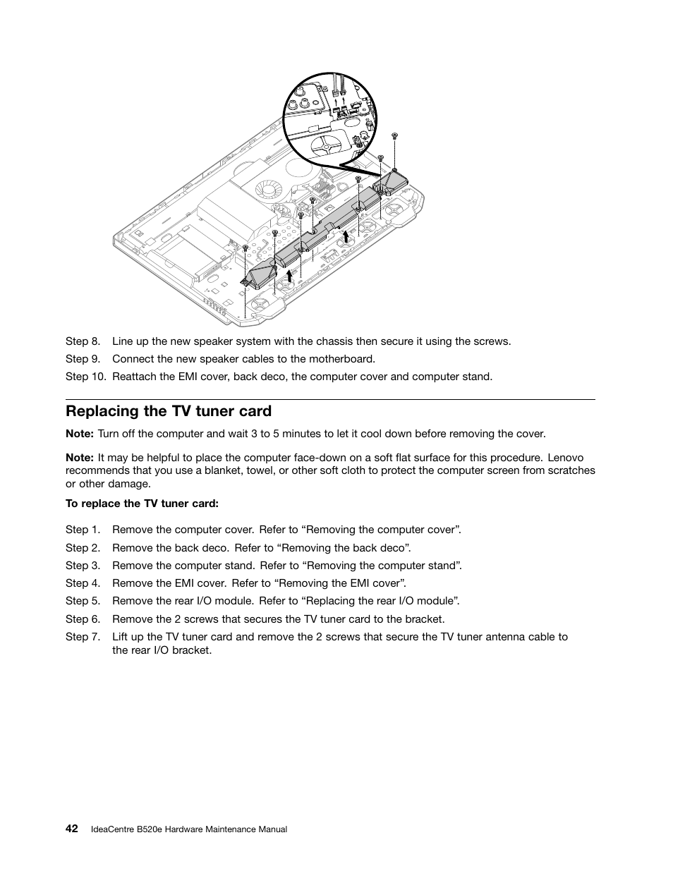 Replacing the tv tuner card | Lenovo IdeaCentre B520e User Manual | Page 48 / 61