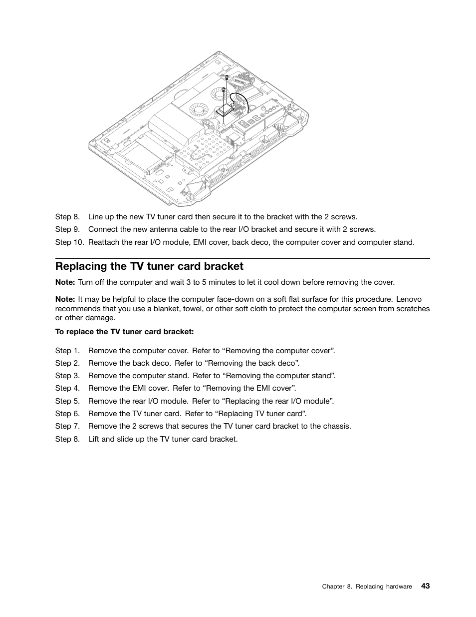 Replacing the tv tuner card bracket | Lenovo IdeaCentre B520e User Manual | Page 49 / 61