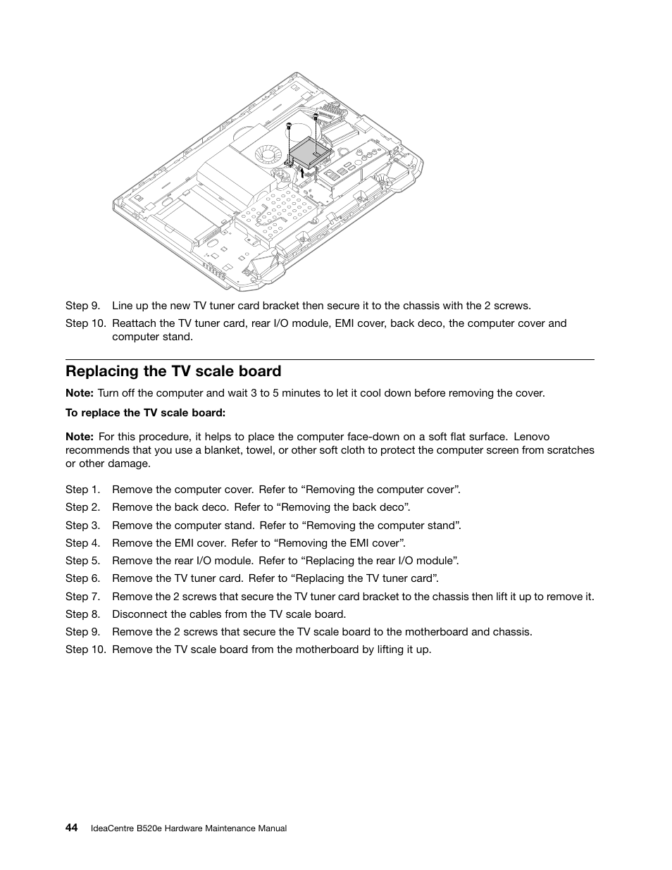 Replacing the tv scale board | Lenovo IdeaCentre B520e User Manual | Page 50 / 61