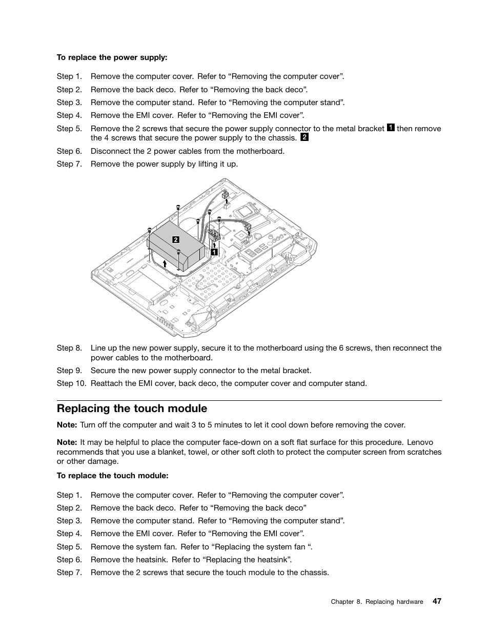 Replacing the touch module | Lenovo IdeaCentre B520e User Manual | Page 53 / 61