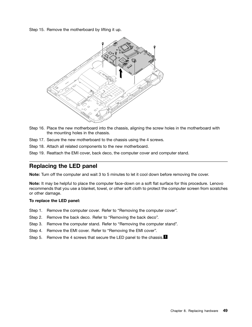 Replacing the led panel | Lenovo IdeaCentre B520e User Manual | Page 55 / 61