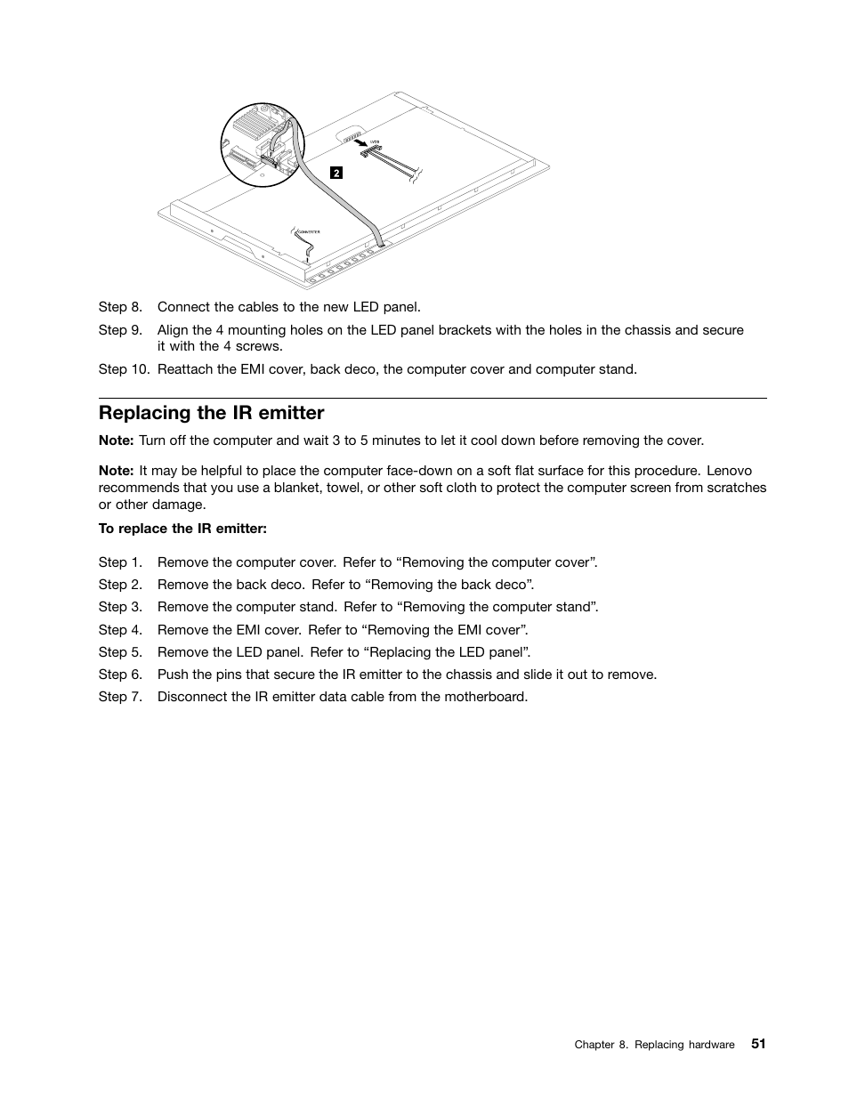 Replacing the ir emitter | Lenovo IdeaCentre B520e User Manual | Page 57 / 61