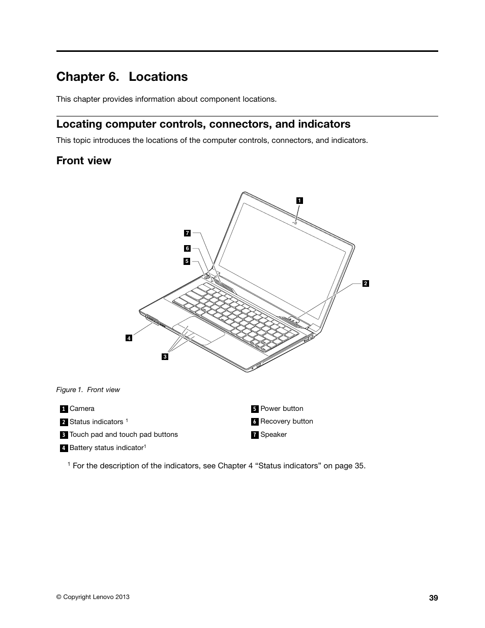 Chapter 6. locations, Front view | Lenovo E4325 User Manual | Page 45 / 88