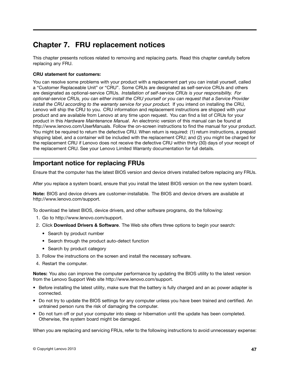 Chapter 7. fru replacement notices, Important notice for replacing frus | Lenovo E4325 User Manual | Page 53 / 88