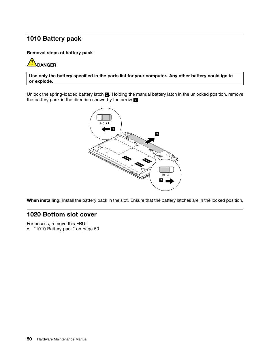 1010 battery pack, 1020 bottom slot cover | Lenovo E4325 User Manual | Page 56 / 88