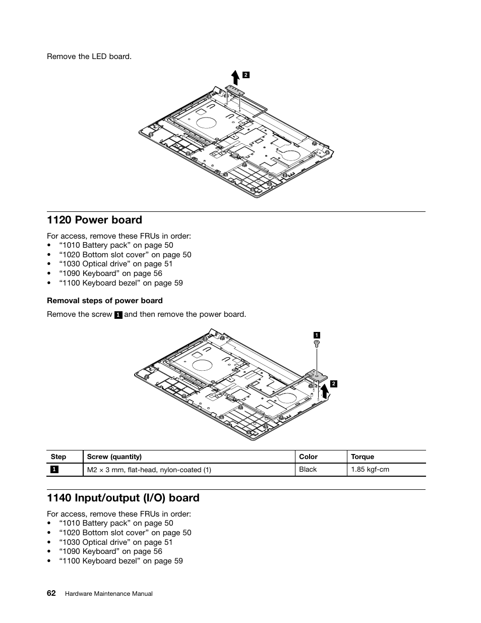 1120 power board, 1140 input/output (i/o) board | Lenovo E4325 User Manual | Page 68 / 88