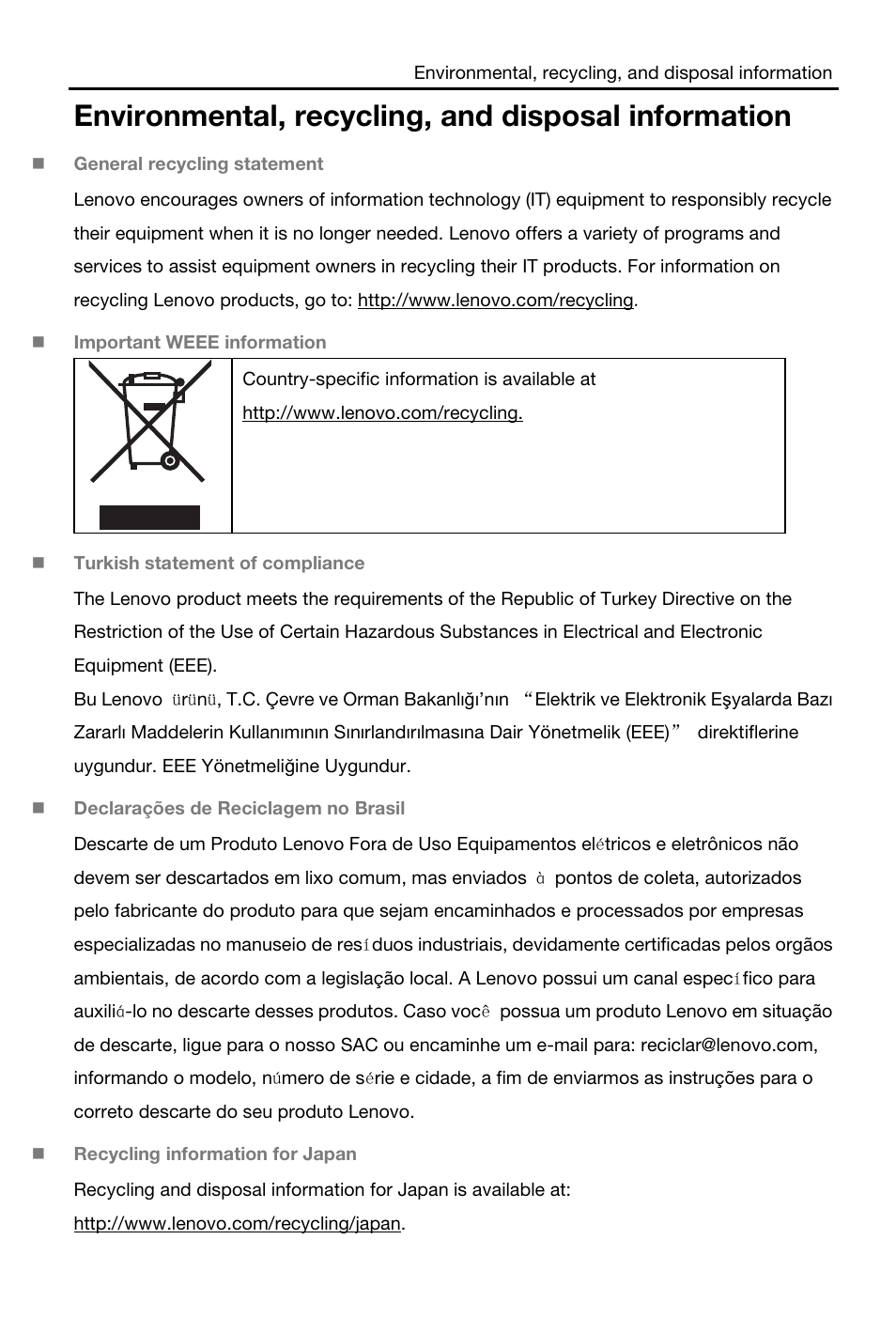 Environmental, recycling, and disposal information | Lenovo S6000L Tablet User Manual | Page 12 / 21