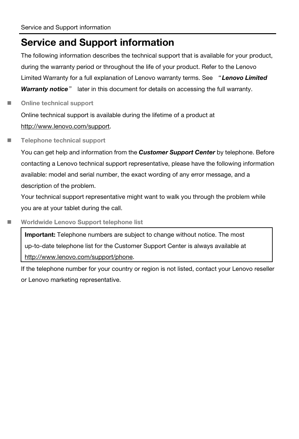 Service and support information | Lenovo S6000L Tablet User Manual | Page 3 / 21