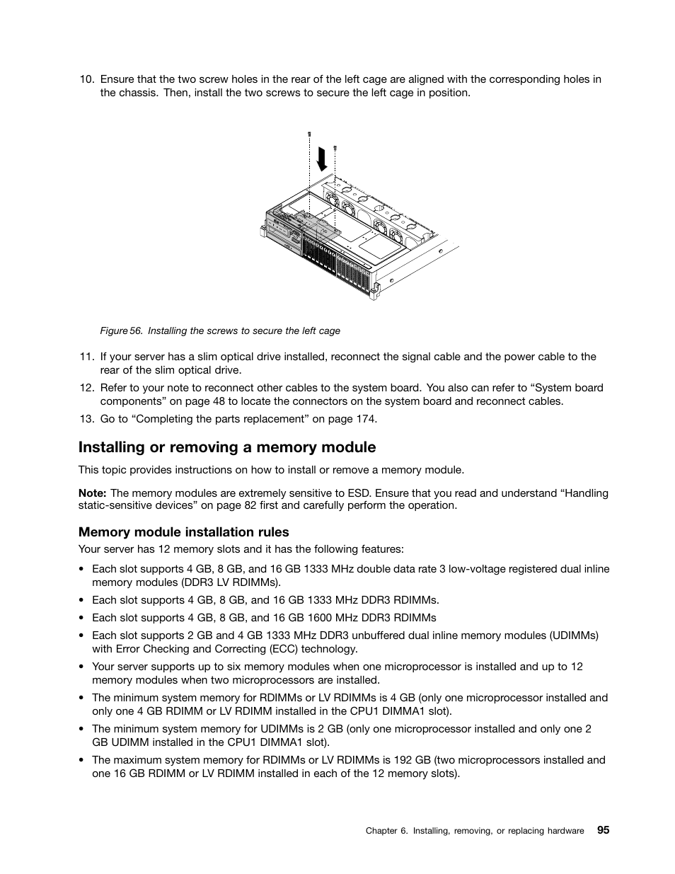 Installing or removing a memory module | Lenovo ThinkServer RD430 User Manual | Page 107 / 216